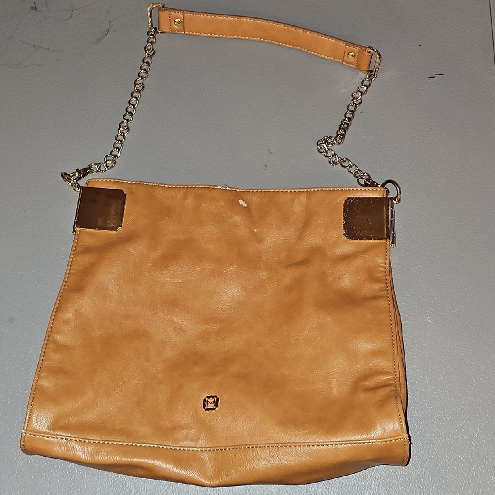 Monet Tan Leather Shoulder Bag with Gold Chain
